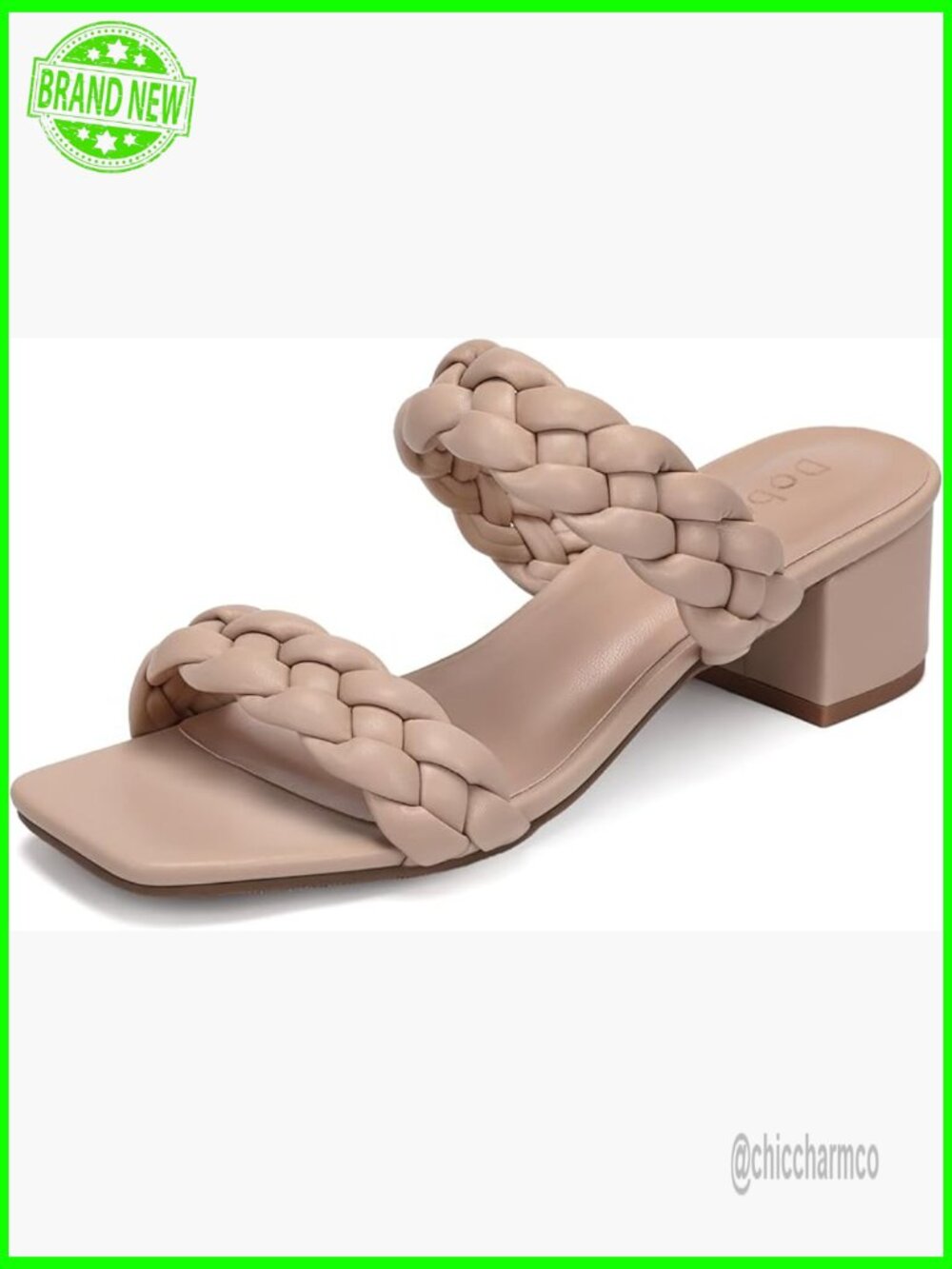 Wide Width Chunky Heels Braided Dressy Sandals Square Open Toe Slide
